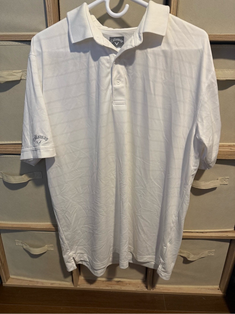 Callaway Opti-Dri Men’s Large White Striped Golf Polo Shirt